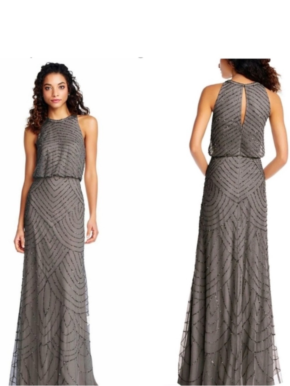 Adrianna Papell Beaded Green Maxi Dress